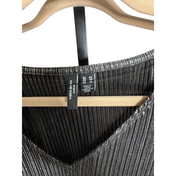 Vero Moda Curvy Black Silver Shimmer Long Dress Cocktail Party XS/14 Small flaw - Picture 3 of 5